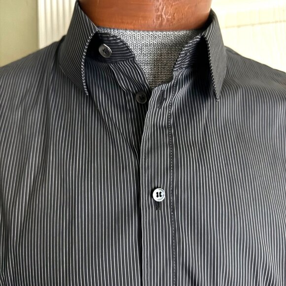 size 43/17 Dolce & Gabbana Mens Sicilia slim fit Black Pinstripe Button-Up dress - Picture 10 of 10